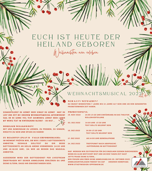Weihnachtsmusical 2022 in der Ev. Stadtmission Oppenheim